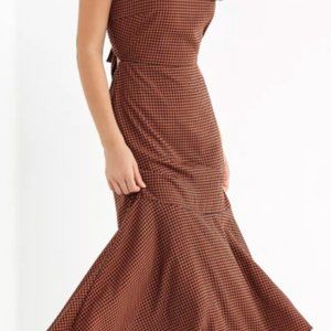 UO Houndstooth Tie-Back Maxi Dress